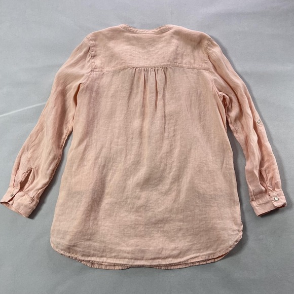 Sigrid Olsen Linen Top Women Large Peach Tunic Pockets Roll Tab Sleeve - Picture 7 of 12